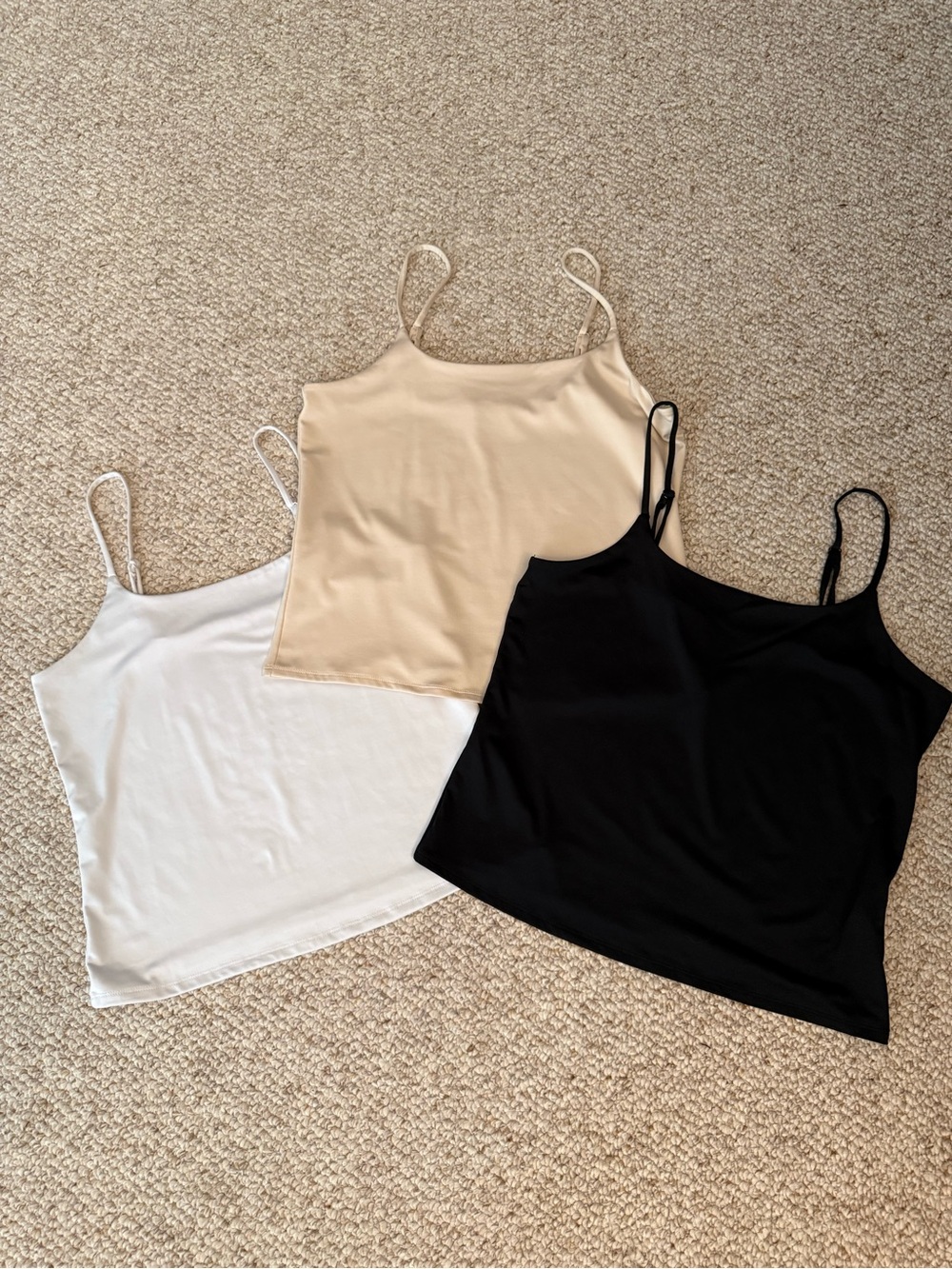 Versona Spaghetti Strap Satin Tank Trio - Black, White, Cream